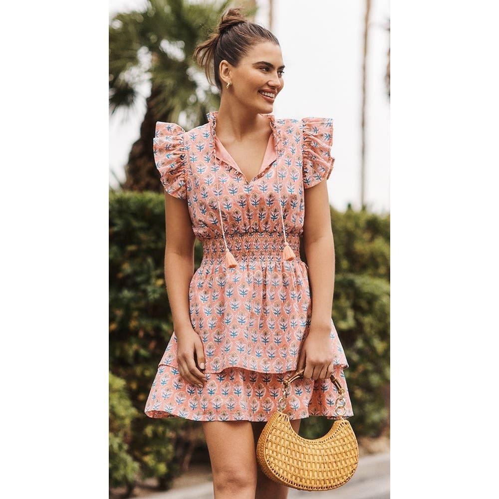 Marea Sarah Flutter Dress in Coral Multi Size XL